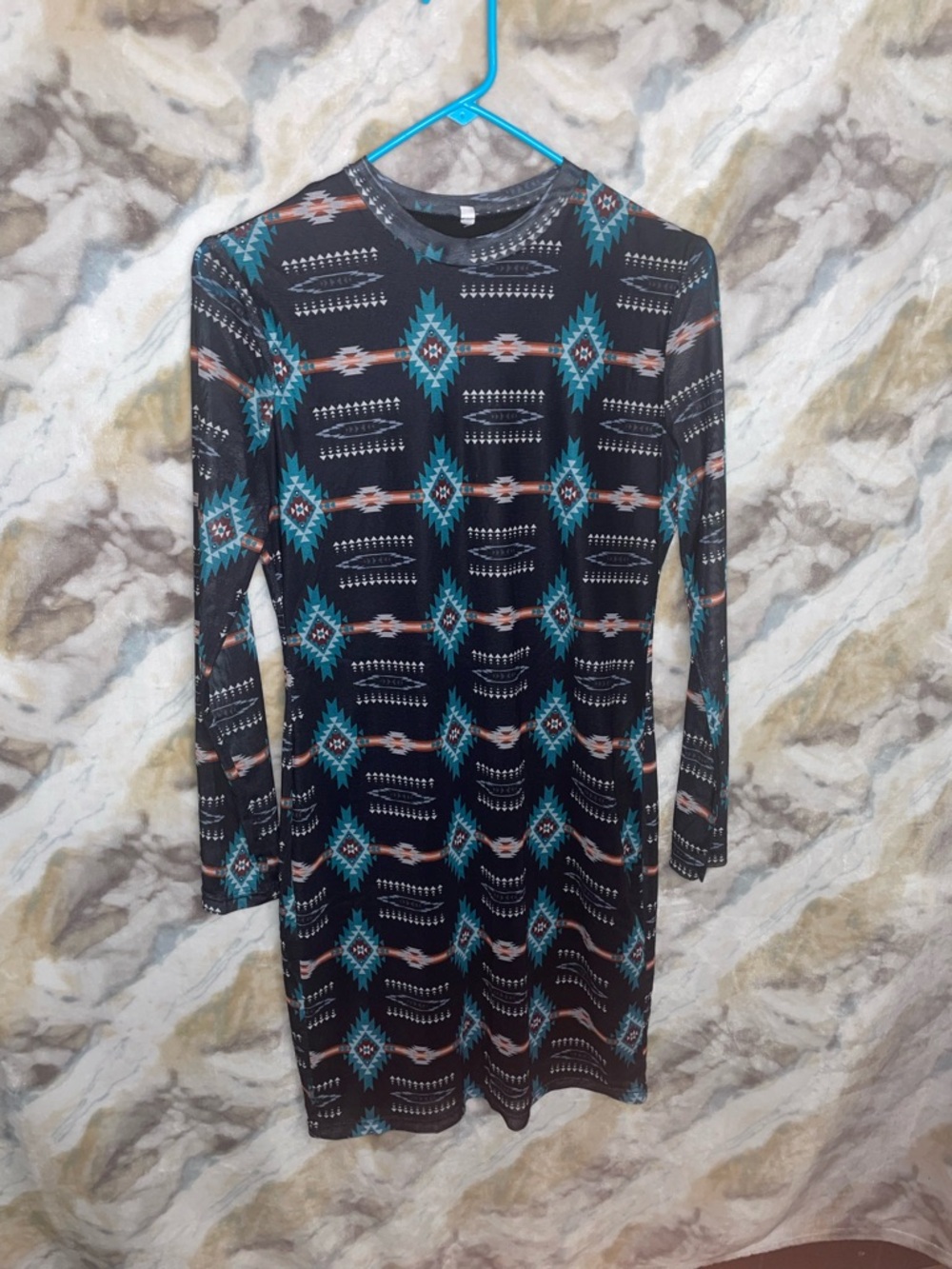 Women’s Black Aztec-Print Long Sleeve Dress